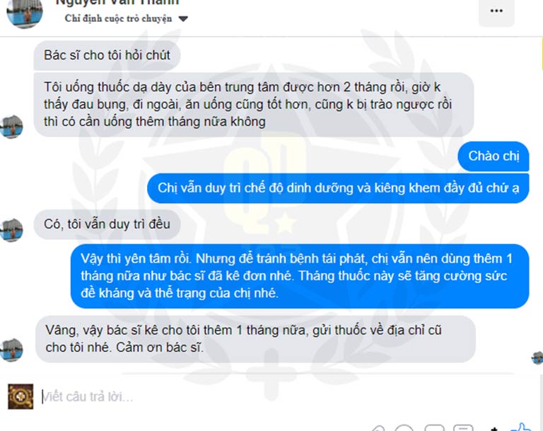 Phản hồi của bệnh nhân viêm loét xuất huyết kèm trào ngược về Bình vị Thần Hiệu Thang