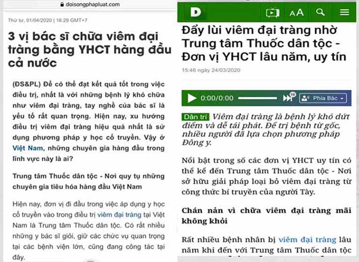 Báo chí đưa tin về bài thuốc Tiêu thực Phục tràng hoàn chữa đại tràng