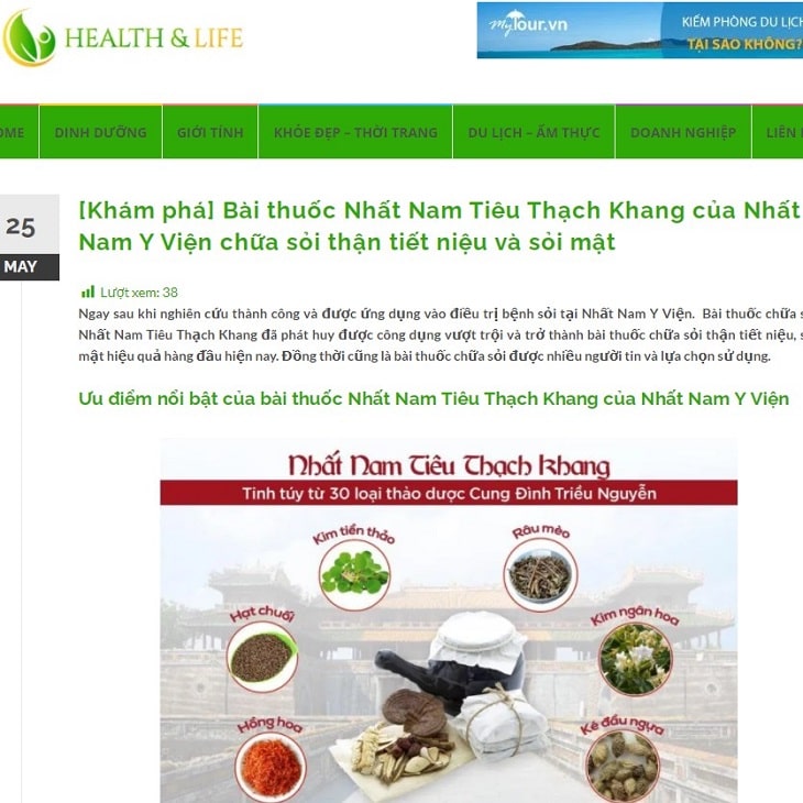 Trang tin Health & Life đưa tin về bài thuốc Nhất Nam Tiêu Thạch Khang đặc trị sỏi mật