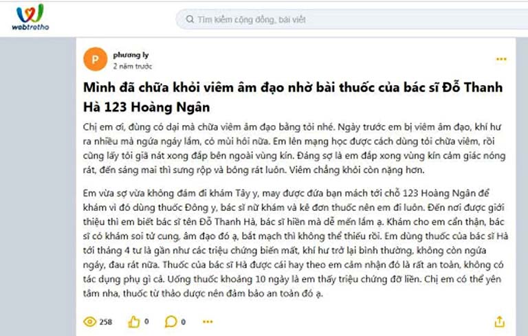 Phản hồi của người bệnh trên webtretho