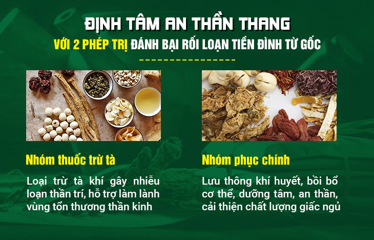 Định tâm An thần thang kết hợp cùng lúc 2 bài thuốc nhỏ hoạt động theo cơ chế vừa xử lý bệnh vừa phục hồi cơ thể