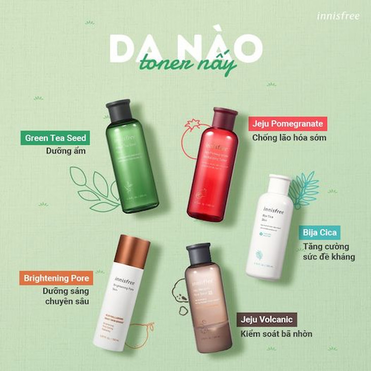 Các sản phẩm toner đa dạng của Innisfree