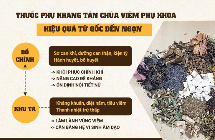 Bài thuốc Phụ Khang Tán hoạt động theo nguyên lý BỔ CHÍNH - KHU TÀ giúp xử lý bệnh từ gốc, ngăn ngừa tái phát