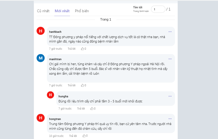 Phản hồi về chất lượng cấy chỉ tại TT Đông phương Y pháp trên diễn đàn Webtretho