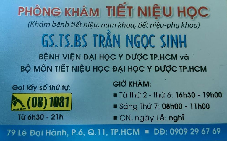 Thông tin về Phòng khám Ngoại Tiết niệu - Bác sĩ Trần Ngọc Sinh, số 79 lê Đại Hành