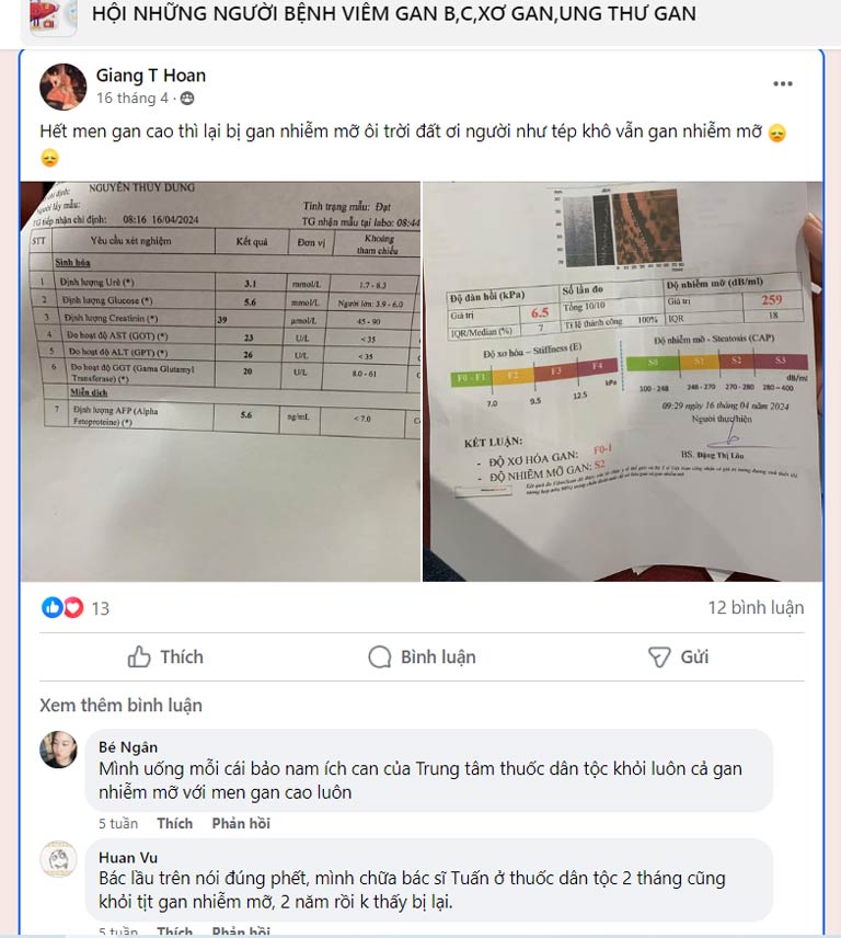 Phản hồi của người bệnh về hiệu quả điều trị gan nhiễm mỡ tại Trung tâm Thuốc Dân Tộc trên các hội nhóm