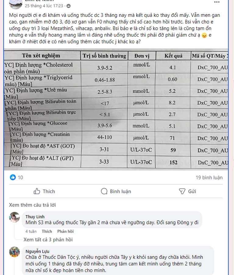 Phản hồi của người bệnh về hiệu quả điều trị gan nhiễm mỡ tại Trung tâm Thuốc Dân Tộc trên các hội nhóm