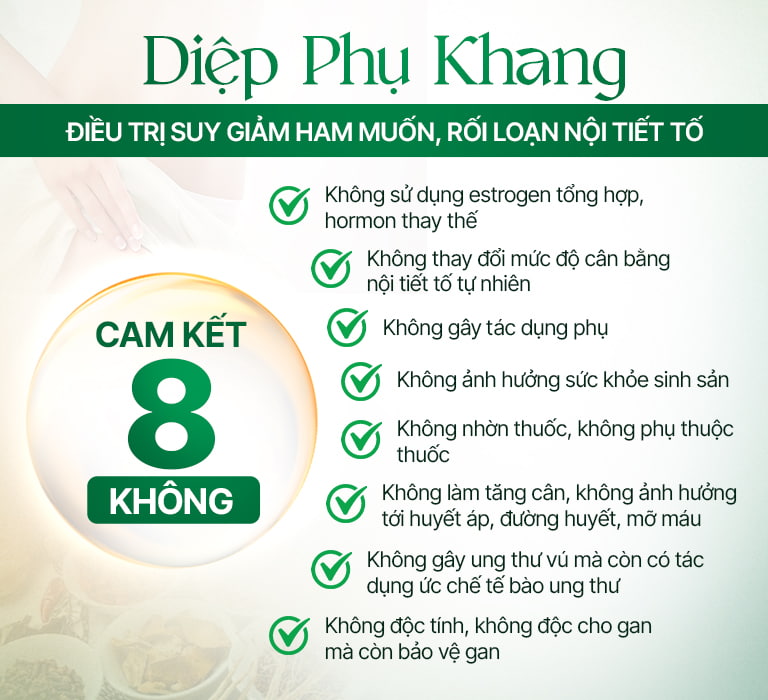 Cam kết 8 Không từ bài thuốc Diệp Phụ Khang nội tiết, sinh lý nữ